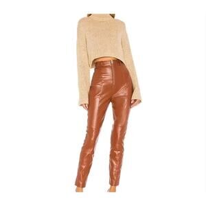REVOLVE Lovers + Friends Faux Leather Cognac Brown High Waist Georgie Pants S